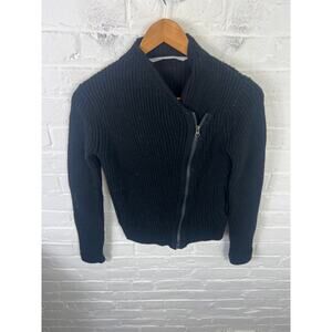 Athleta Women's Merino Wool Chunky Knit Zip-Up Sweater Long Sleeve Black SZ XXS